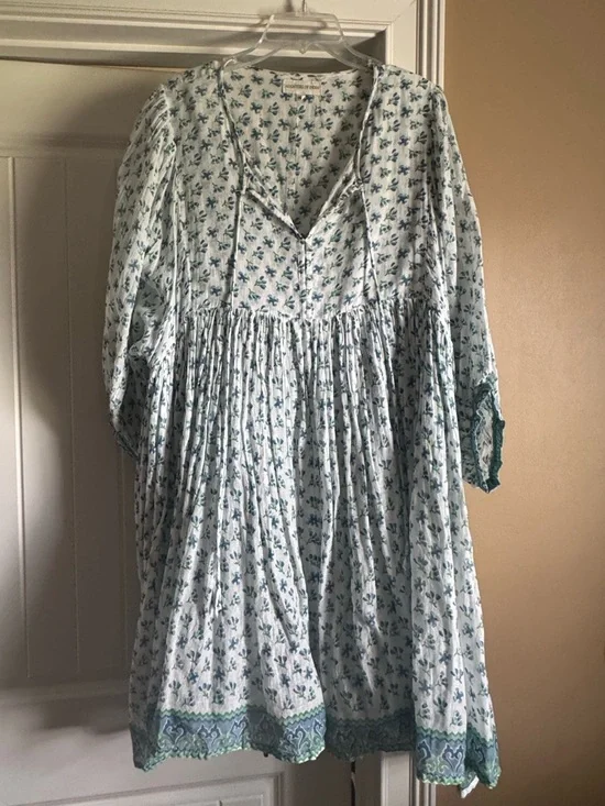 Daughters of India Light Blue Floral Block print Tunic Dress - Picture 1 of 3